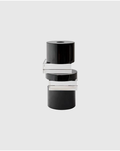 Greg Natale - Pila Crystal Candle Holder Clear & Black Onyx