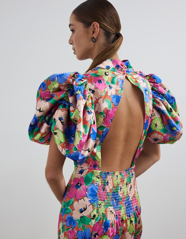 ROTATE - Silky Woven Puff-Sleeve Dress
