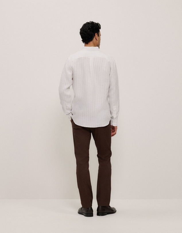 Trenery - Regular Fit Delave Linen Fine Stripe Shirt in White