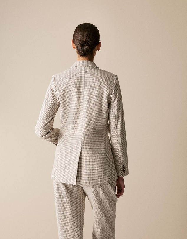 Trenery - Cotton Blend Puppytooth Ponte Blazer in Natural Marle