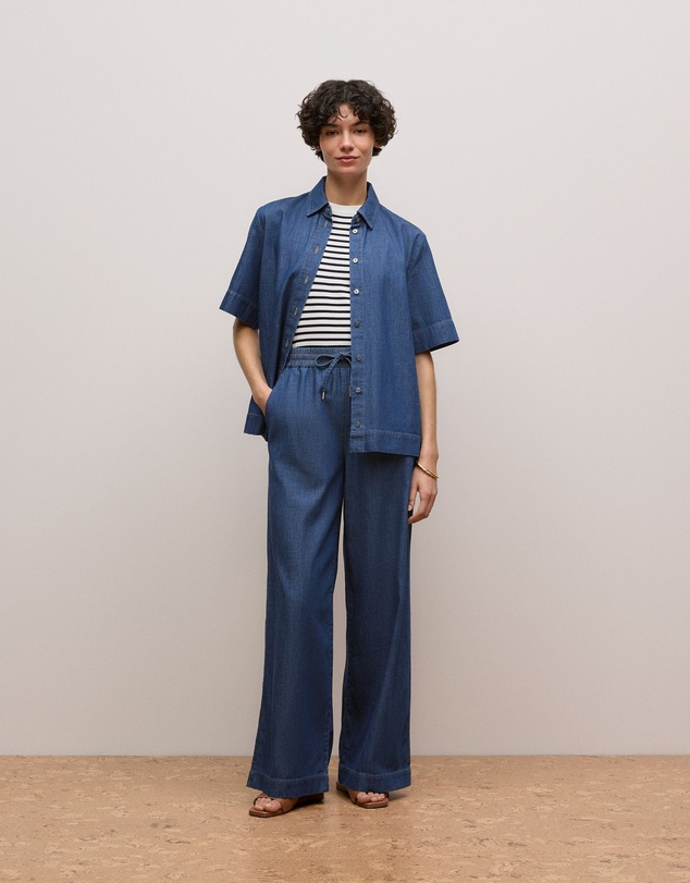 Trenery - Soft Denim Drawcord Pant in Mid Blue
