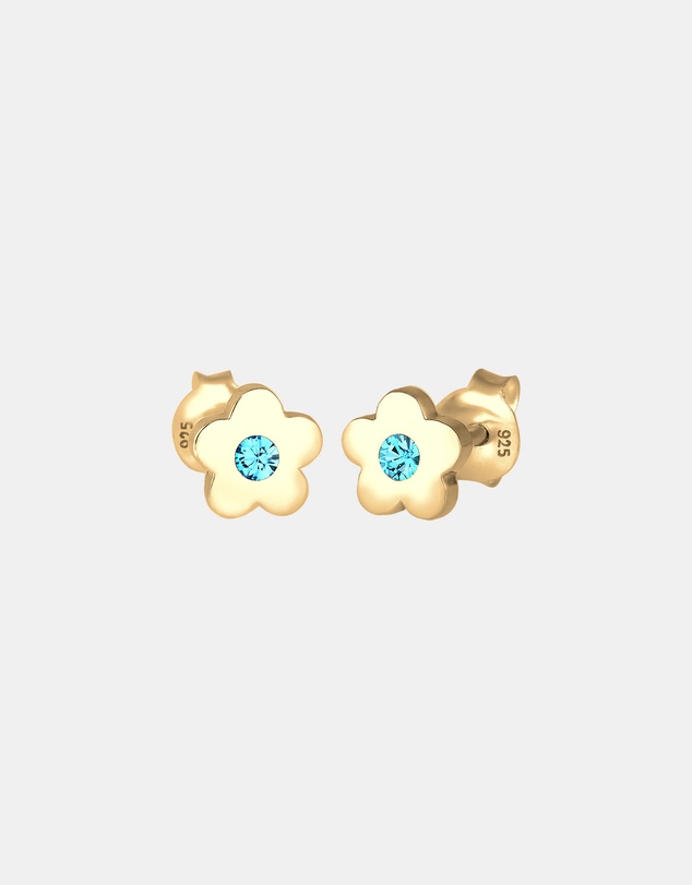 Elli Jewelry - Children's Blue Flower Crystal Stud Earrings in Gold-Plated 925 Silver