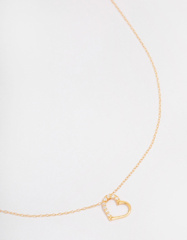 Lovisa - Gold Plated Sterling Silver Cubic Zirconia Half Paved Heart Necklace