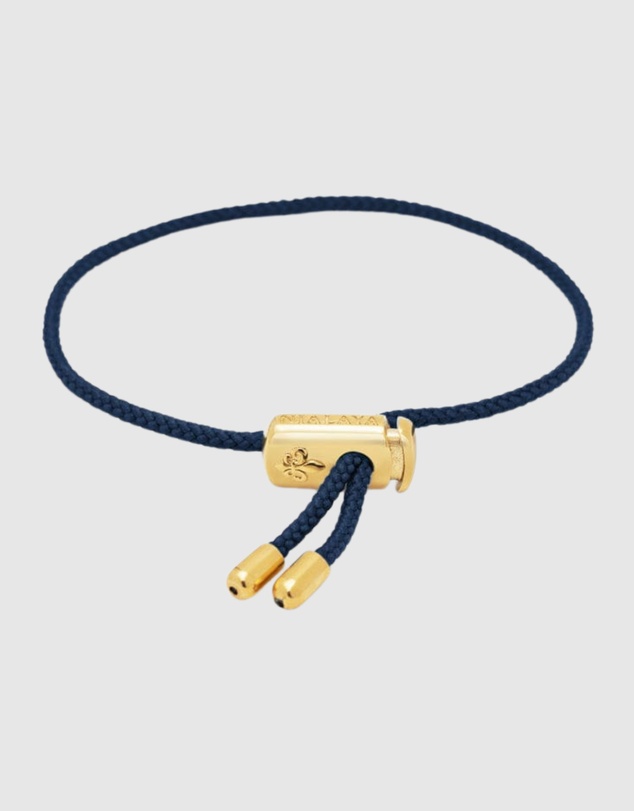 Nialaya Jewellery - Men's Navy Blue String Bracelet with Adjustable Gold Lock
