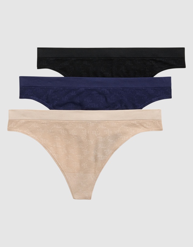 Lauren by Ralph Lauren - Monogram Mesh 3-Piece Thong Multipack