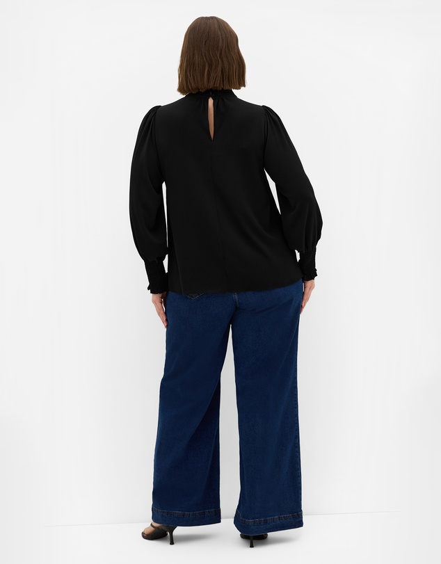 City Chic - Plus size Iris High Neck Long Sleeve Top - black