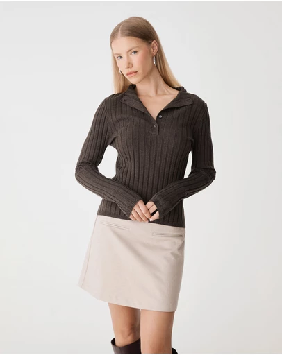 Forcast - Inez Mock Neck Henley Knit