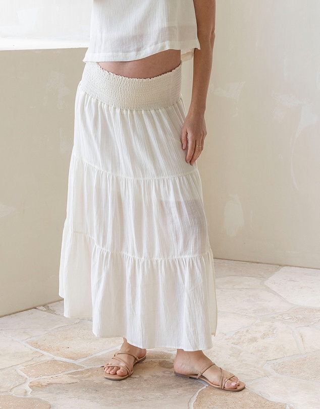Angel Maternity - Ellie Maternity Shirred Maxi Skirt in White