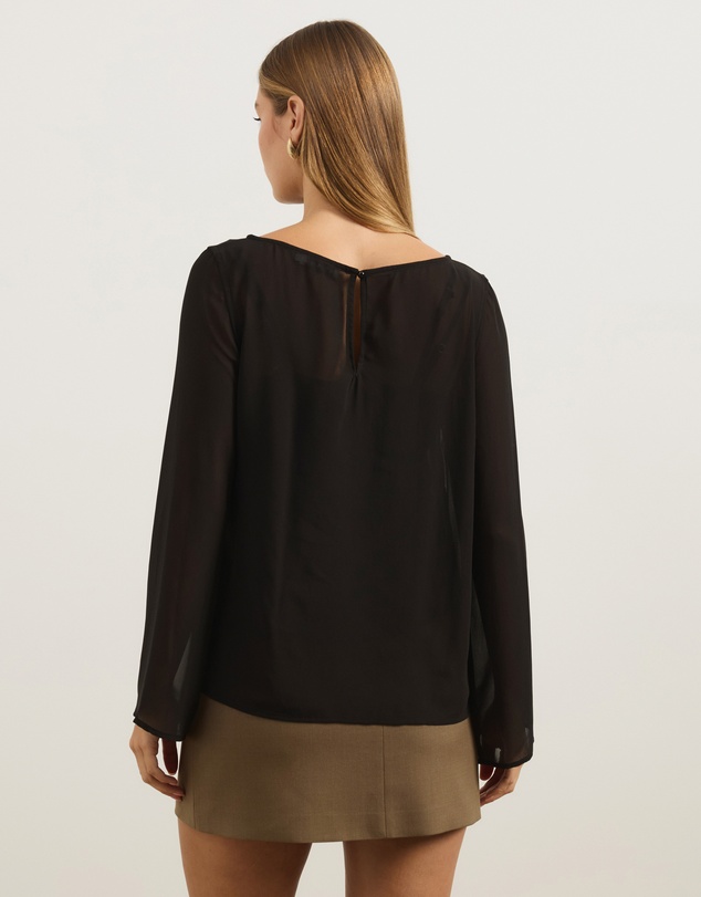 Atmos&Here - Leah Chiffon Boat Neck Long Sleeve Top
