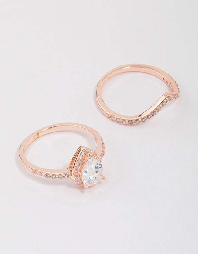 Lovisa - Rose Gold Crowned Pear Diamante Ring