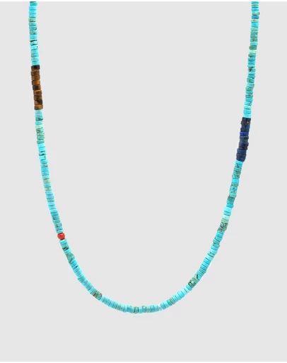 Nialaya Jewellery - Heishi Necklace with Tiger Eye and Lapis