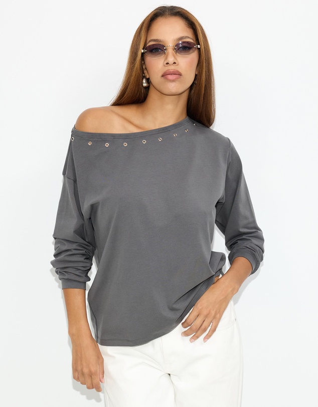 Dazie - Holly Long Sleeve Eyelet T-Shirt