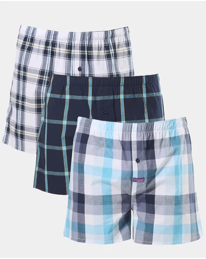 Mitch Dowd - Resort Check Cotton Boxer Short 3 Pack - Blue