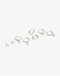 Lovisa - Waterproof Stainless Steel Cubic Zirconia & Baguette Flower Huggie Earrings 4-Pack