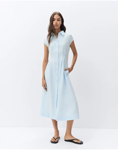 UNISON - Collared Linen Midi Dress
