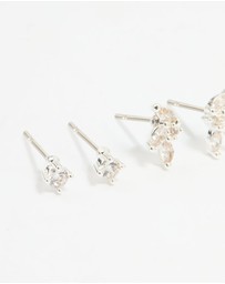 Lovisa - Silver Plated Brass Flower Stud & Hoop Earrings 4-Pack