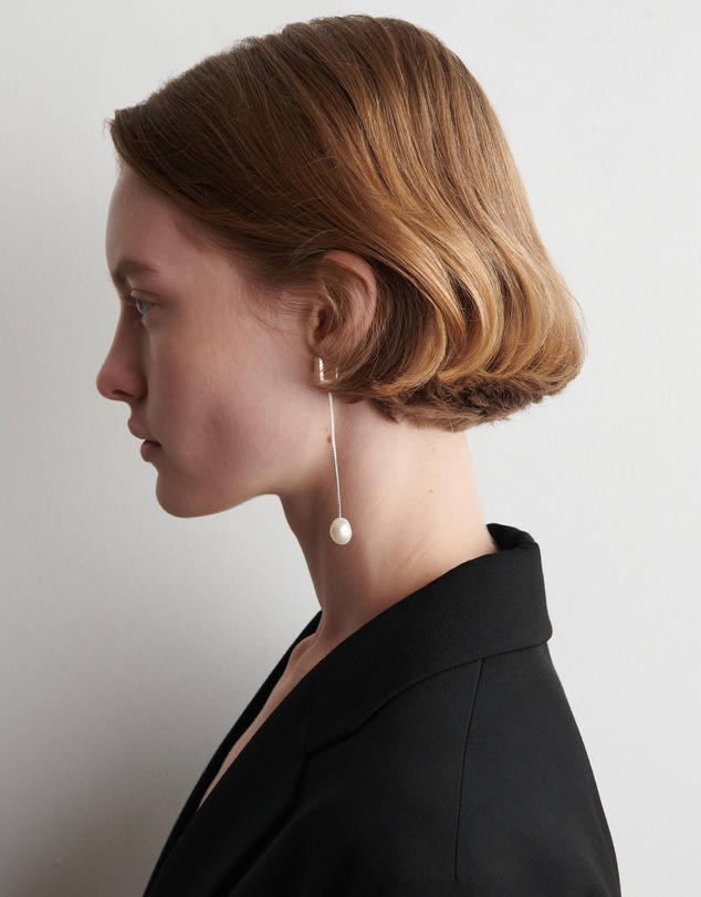 COS - Bezel Dangly Pearl Earrings