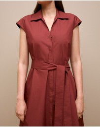 Trenery - Poplin Cap Sleeve Shirt Dress in Deep Red