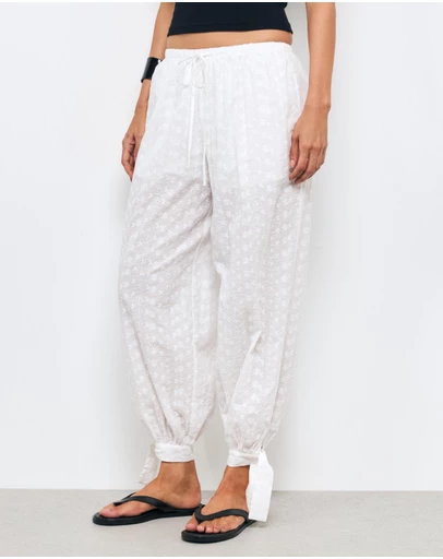 AERE - Tansy Embroidered Barrel Pants