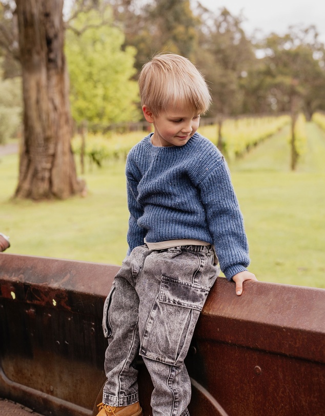 Fox & Finch - Washed Black Pull On Cargo Jeans 3-7 Yrs