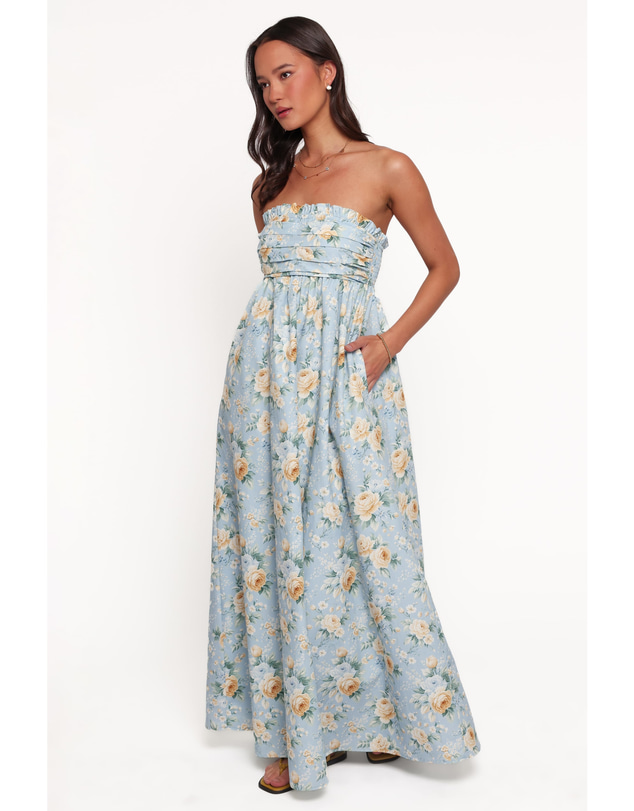 Petal & Pup - Ivara Strapless Maxi Dress - Blue Vintage Floral