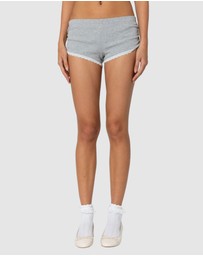 EDIKTED - Kadence Ruched Lace Trim Shorts