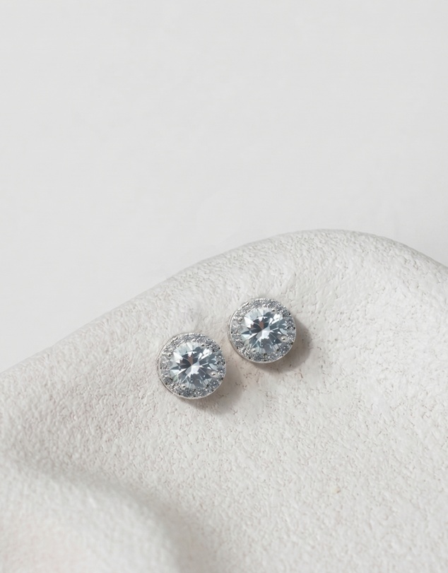 The White Collection - Natalie - Brilliant Round Halo Studs