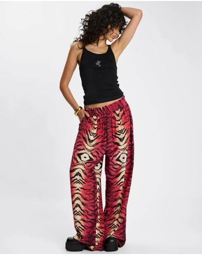 ONE TEASPOON - Wild Rouge Palazzo Pants - Red Animal Print