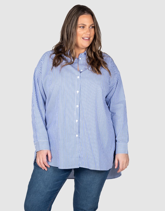 Love Your Wardrobe - Leah Stripe Curved Hem Over Shirt