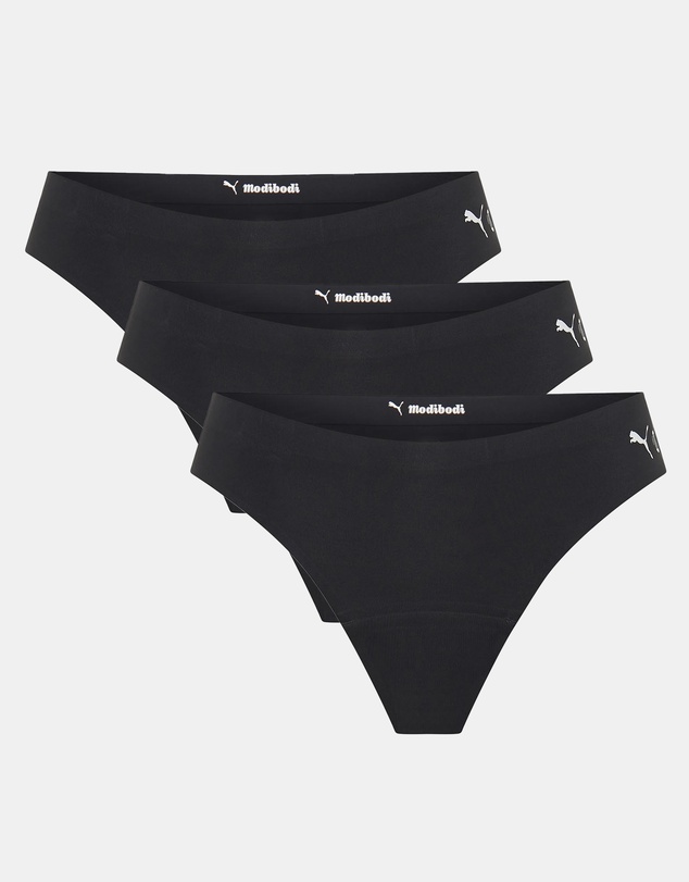 Modibodi - Puma X Modibodi Seamfree Active Period Thong 3 Pack Light-Moderate - Onyx Grey