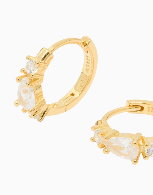 Lovisa - Gold Plated Sterling Silver Pear Cubic Zirconia Huggie Earrings
