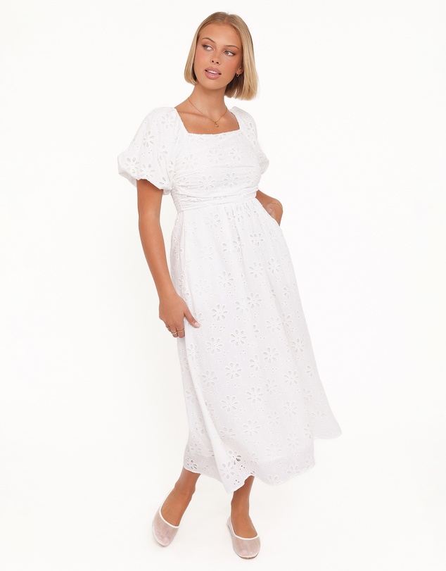 Petal & Pup - Clo Puff Sleeve Midi Dress - White Broderie