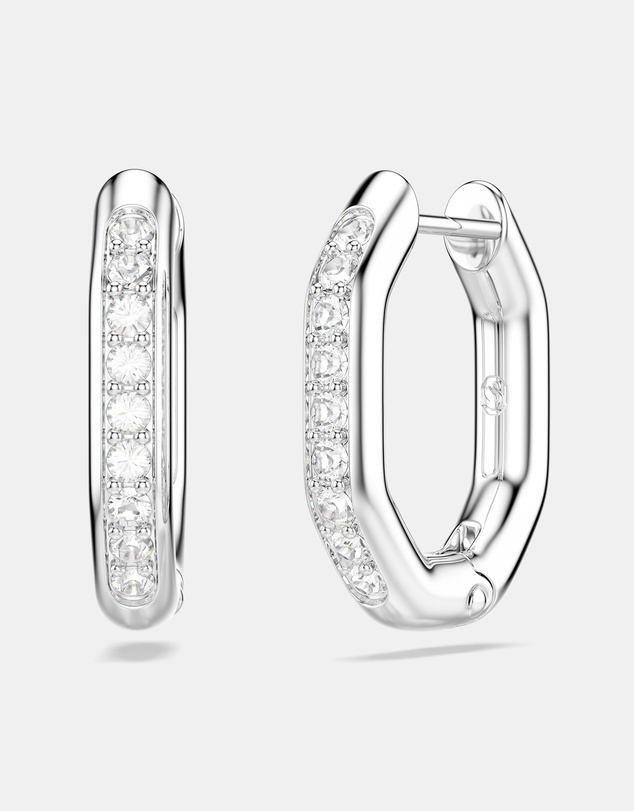 Swarovski - Dextera Hoop Earrings, Octagon Shape, Round Cut, Small, White, Rhodium-Plated