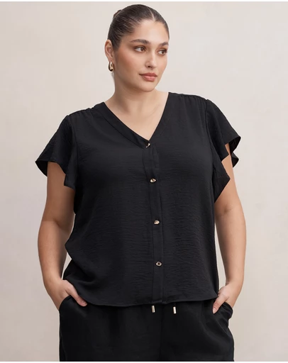 Forever New Curve - Cecilia Curve Flutter Sleeves Blouse