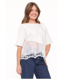 Petal & Pup - Chase Lace Hem Ribbed Top - Ivory
