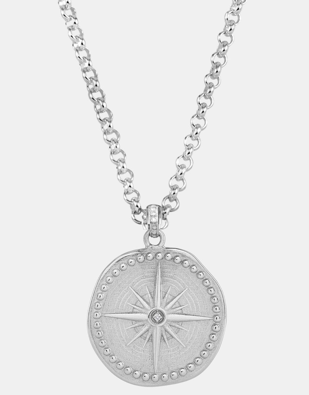 Dower & Hall - Men's Diamond True North Talisman Necklace In Sterling Silver