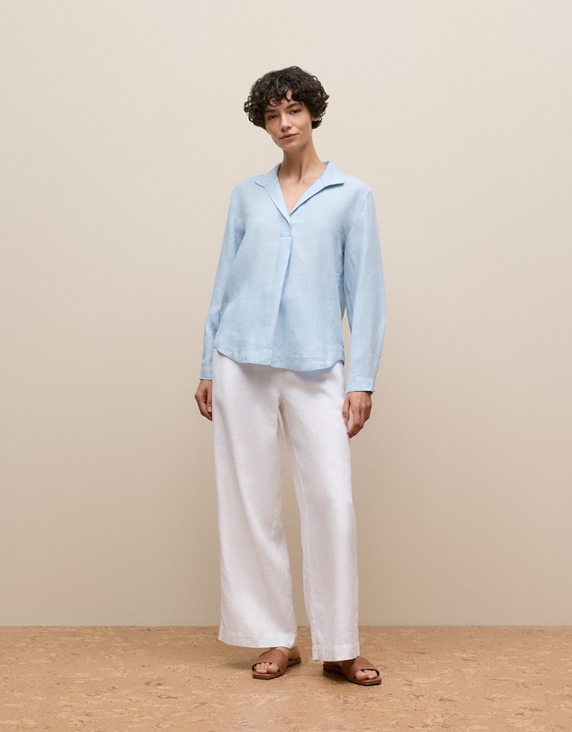Trenery - Yarn Dyed Linen Popover Shirt in Soft Blue