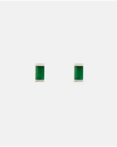 Kirstin Ash - Baguette Birthstone Studs May - Green Onyx