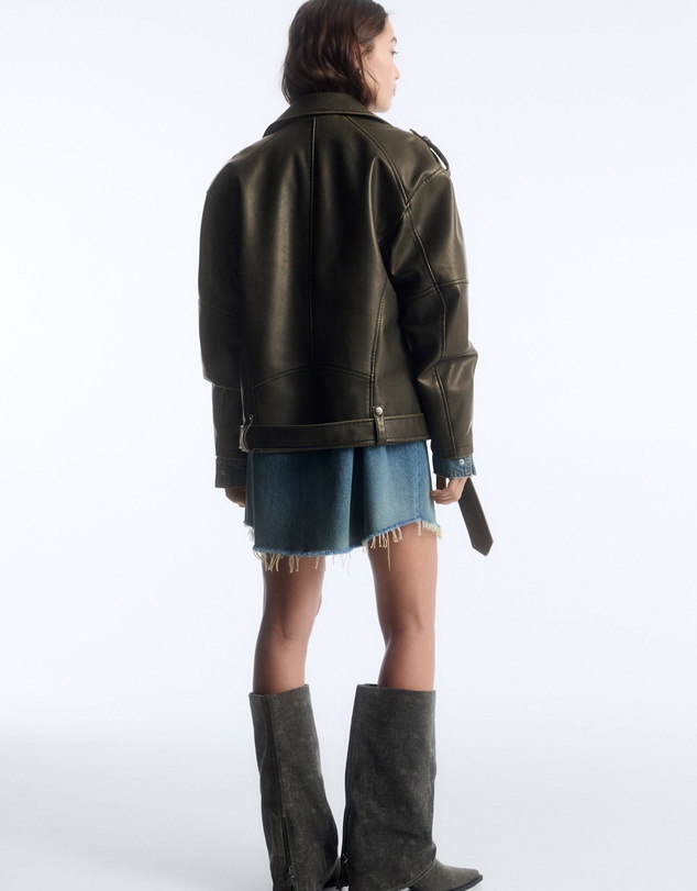 Pull&Bear - Distressed Faux Leather Biker Jacket