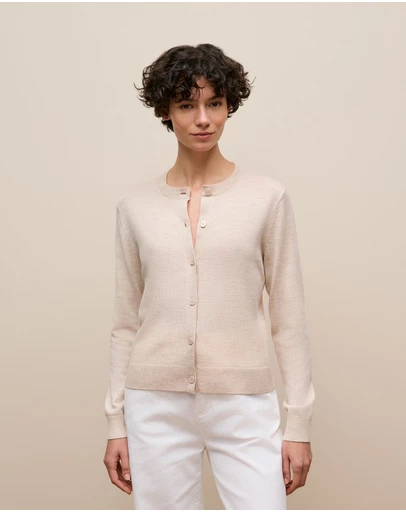 Trenery - Merino Classic Crew Cardigan in Oat Marle