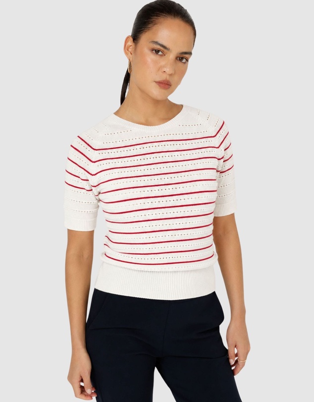 SACHA DRAKE - Eyelet Stripe Knit Top