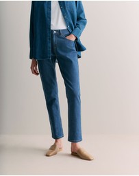 Trenery - Cotton Blend Boyfriend Jean in Mid Blue Denim