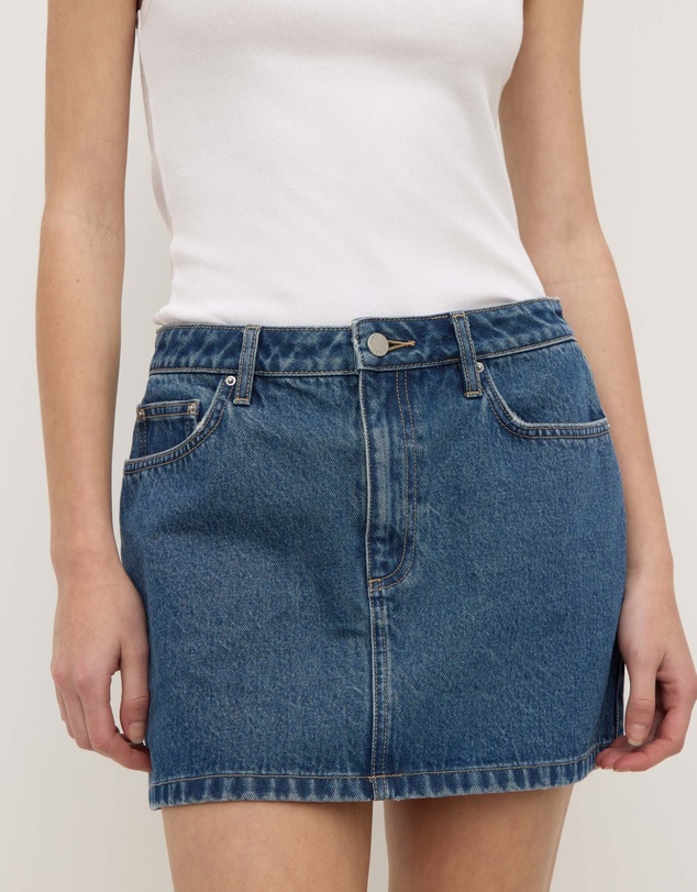 Revibe - Repaired Assembly Label Cotton Denim Womens Skirts