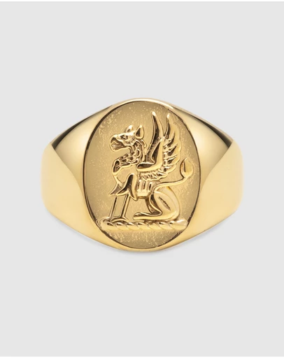 Nialaya Jewellery - Men's Stainless Steel Lion Crest Ring with Gold Plating