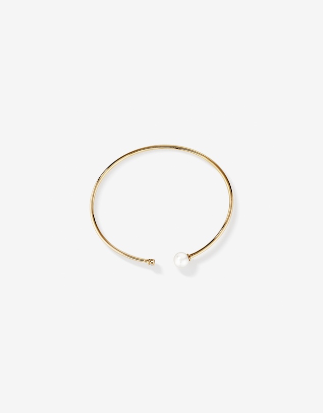 Michael Hill - Cultured Freshwater Pearl and Diamond Torque Bangle in 10kt Yellow Gold