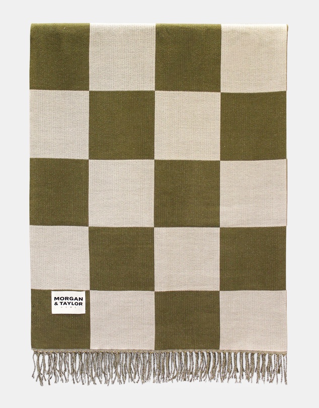 Morgan & Taylor - Checkmate Soft Touch Throw Blanket in Green and Beige Check