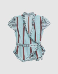 Laagam - Atena Turquoise Striped Wrap Blouse