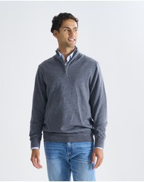 3 Wise Men - 3 Wise Men Harvey Zip Neck Merino Knit - Charcoal