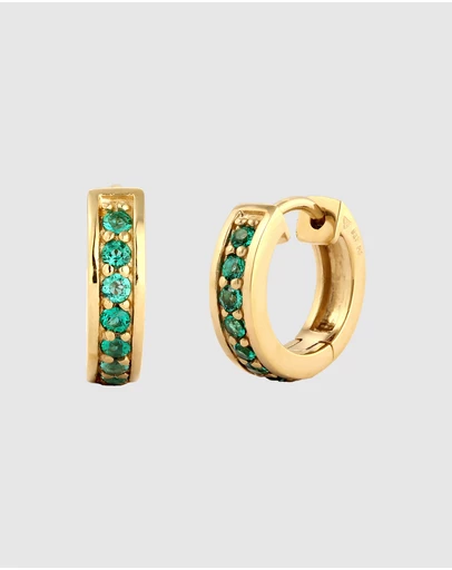 Elli Jewelry - Emerald Hoop Earrings in Gold-Plated 925 Silver