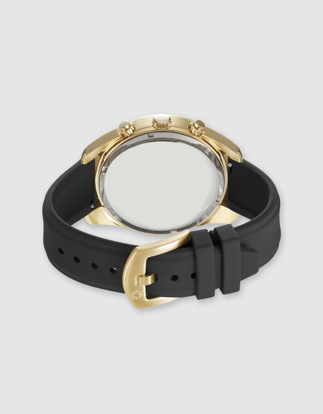 Maxum - Lansdowne Multifunction Chrono Gold Tone Case, Black Dial & Black Silicone Band